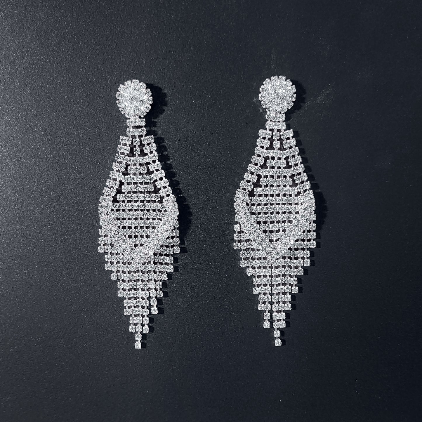 Diamond Accent Chandelier Earrings - 3.5" Statement Earrings on dark background