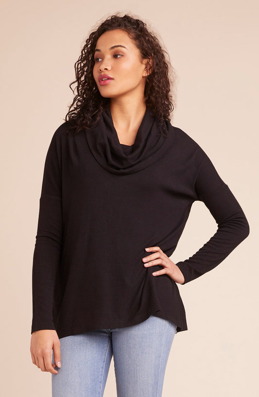 Rib Knit Cowl Neck Sweater Black