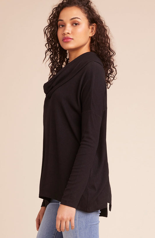 Rib Knit Cowl Neck Sweater Black