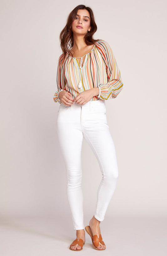 Striped Tassel Tie Peasant Blouse