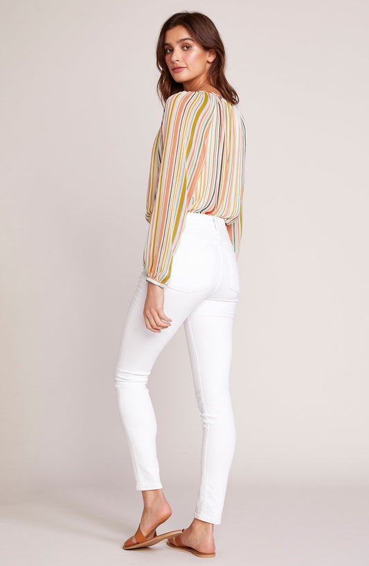 Striped Tassel Tie Peasant Blouse