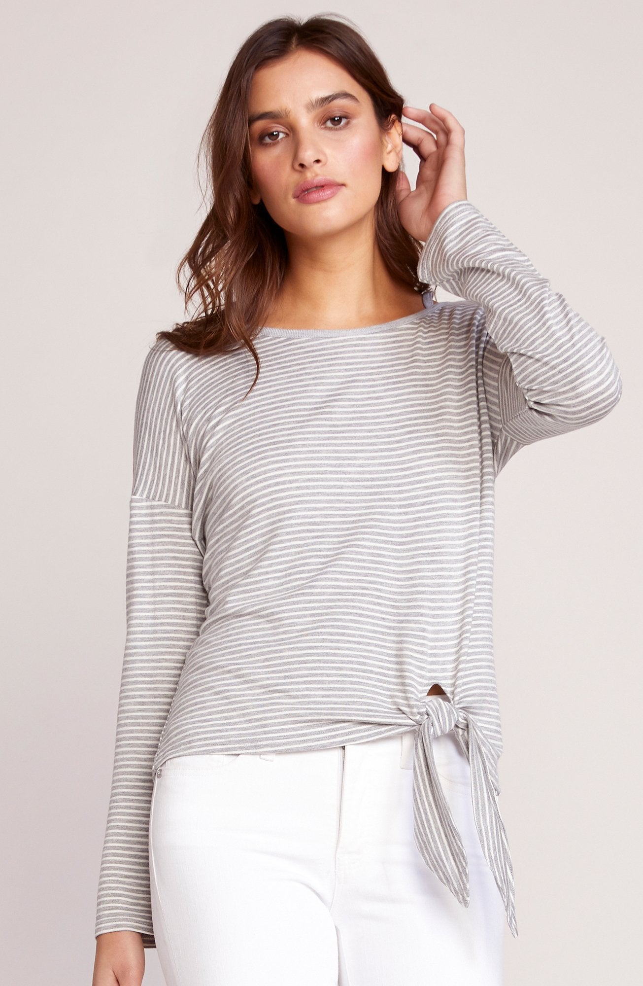 Striped Long Sleeve Top with Front Tie and Crisscross Back