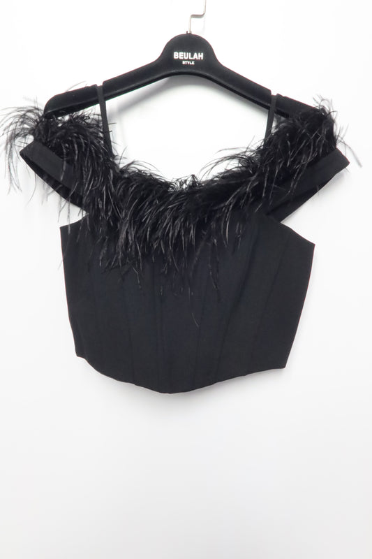 Ostrich Feather Off-Shoulder Corset Crop Top