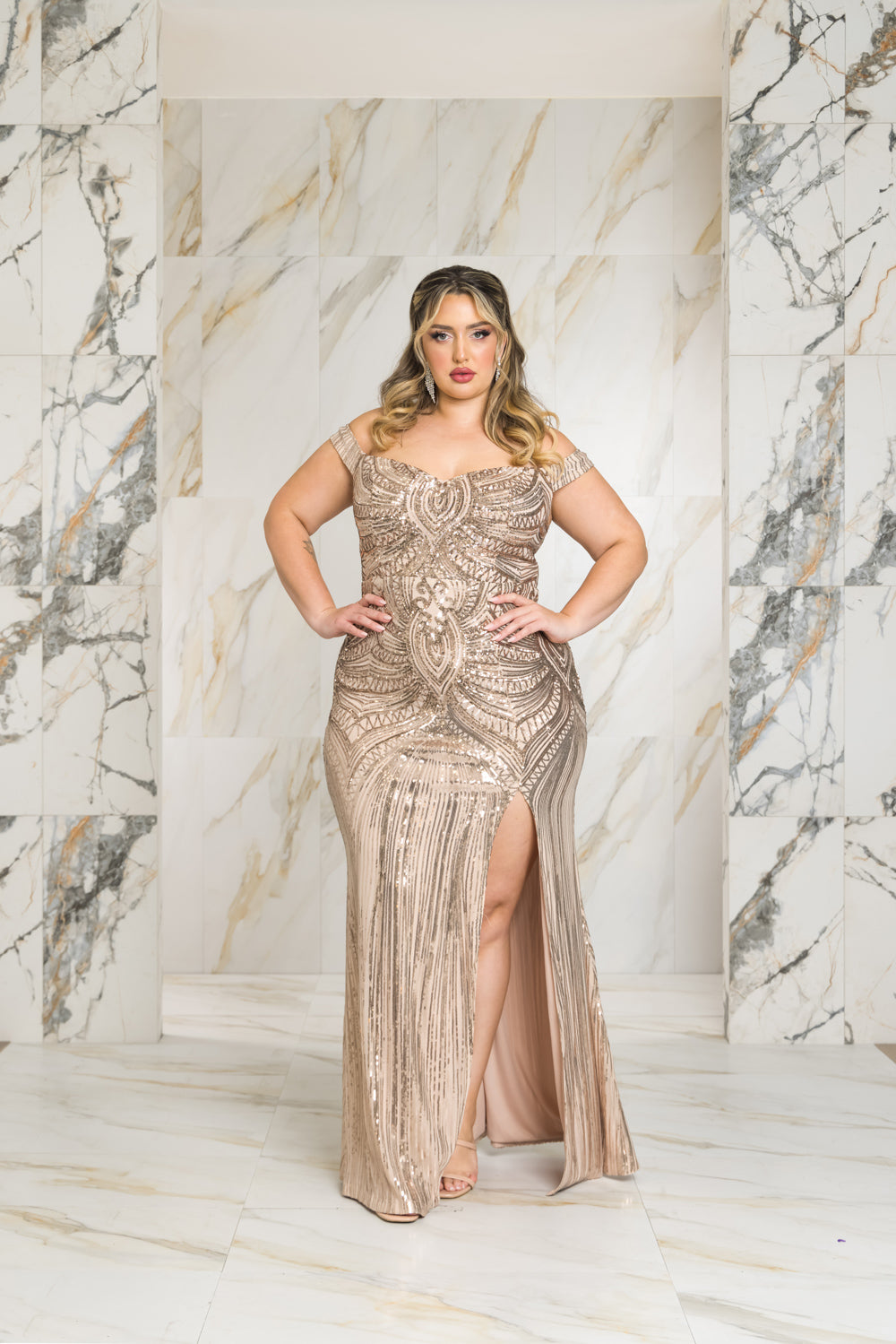 Off-the-Shoulder Sequin Mermaid Gown PLUS