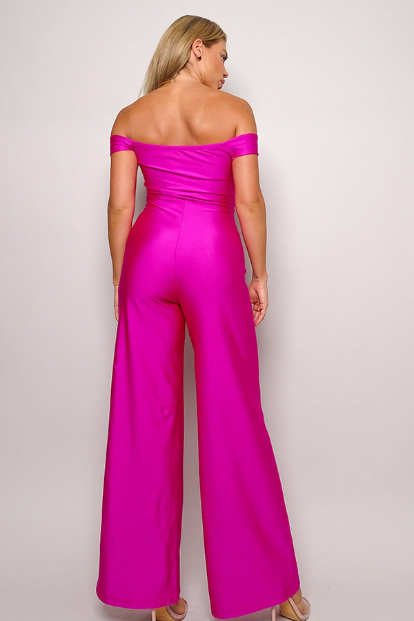 Off-the-Shoulder Statement Bow Jumpsuit - Magenta