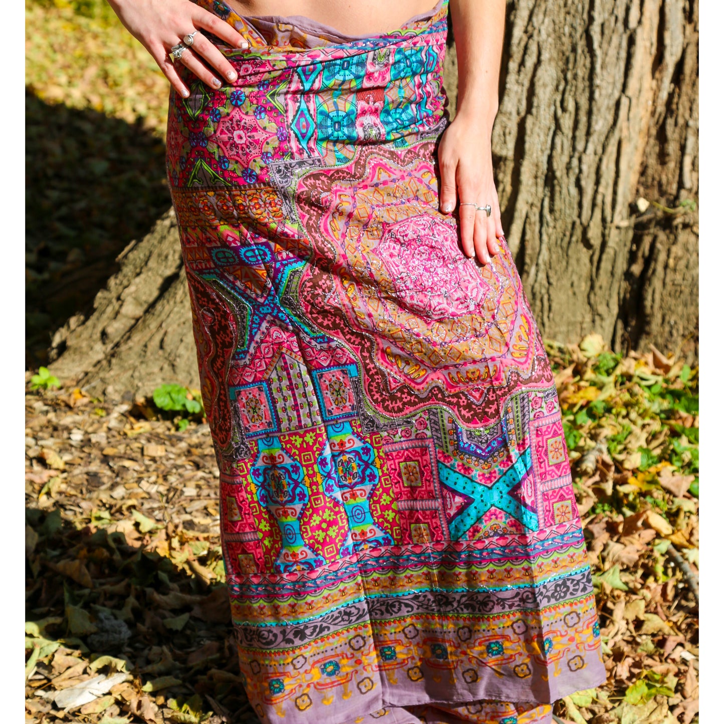 Geo Metallic Embroidered Cotton Sarong Cover-Up – Orange, Blush, Fuchsia