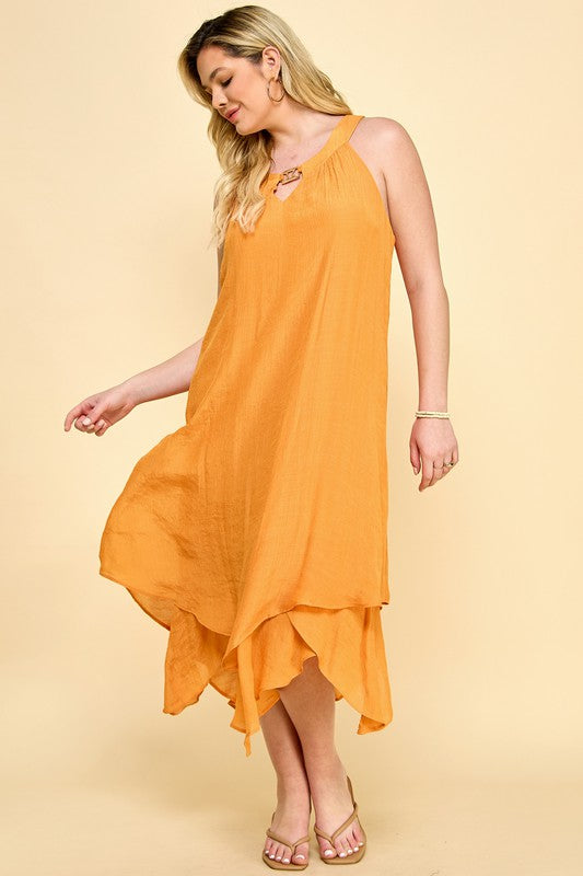 Tangerine Layered Gauze Dress PLUS