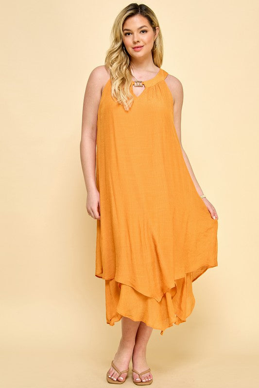 Tangerine Layered Gauze Dress PLUS