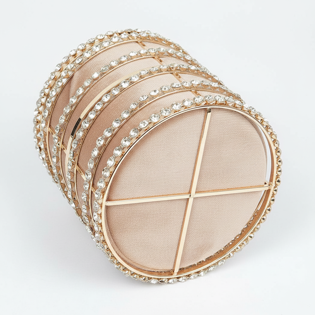 Rhinestone Pearl Cage Bucket Clutch - Gold Evening Bag