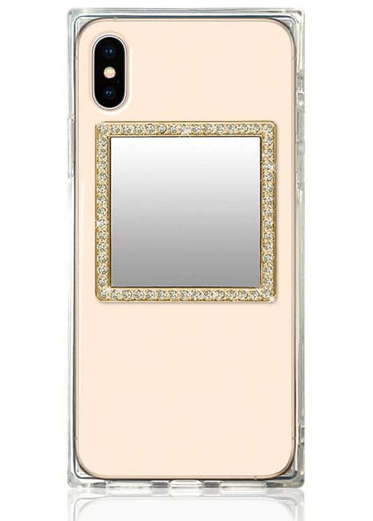 Square Tech Mirror - Gold/Clear Crystals