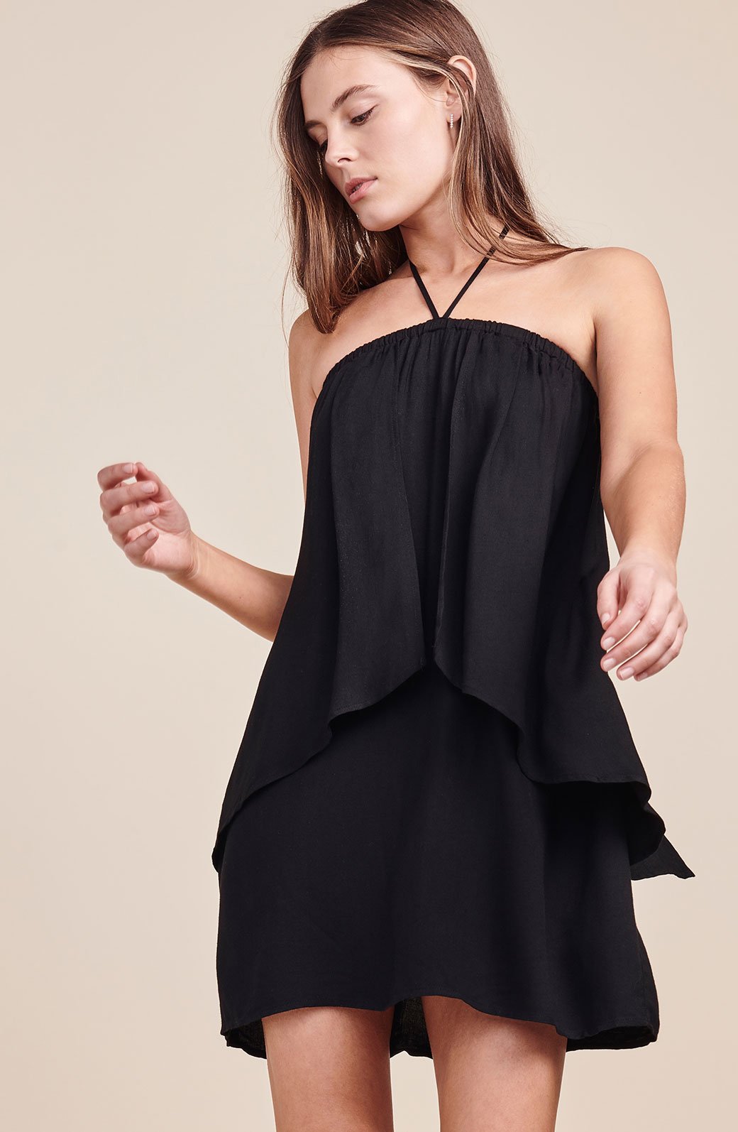 Black Halter Layered Mini Dress