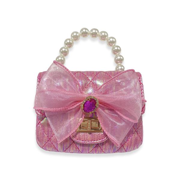 Girls' Bowtie Appliques Metallic Quilted Purse