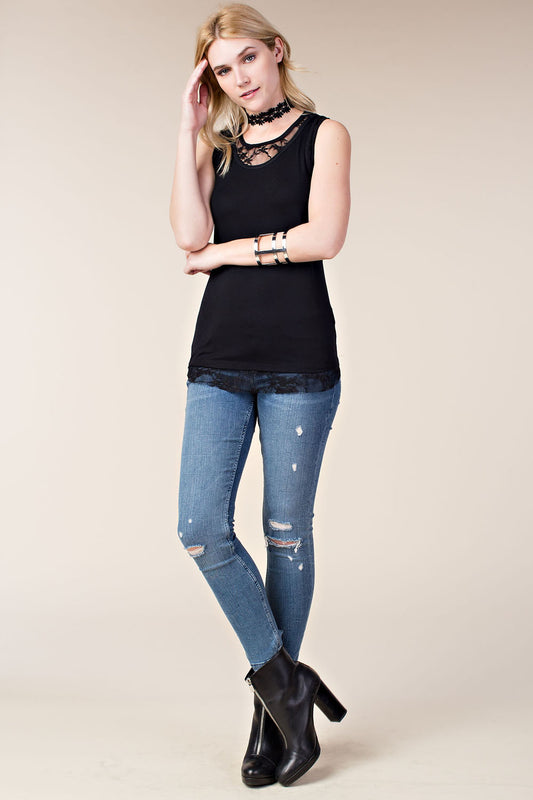 Lace Tank Blk