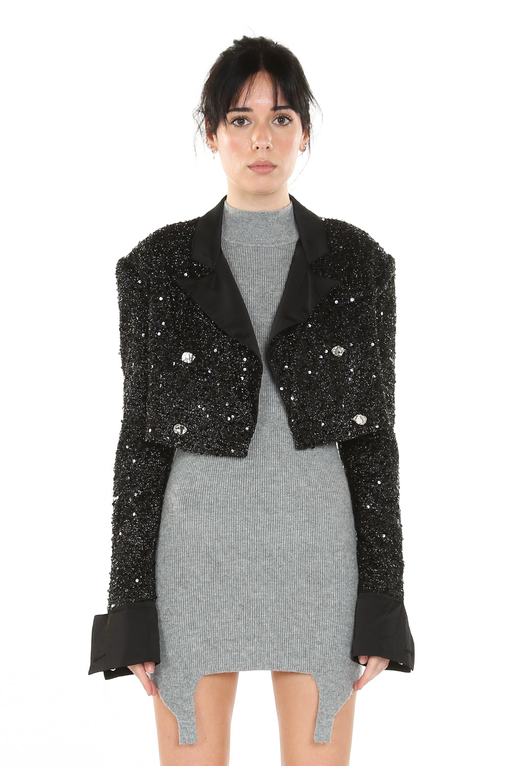 Blk Sequin Crop Jkt