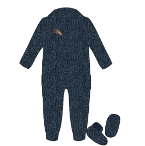 Navy blue sweater knit baby boy coverall with textured pattern and matching booties, featuring full-length zipper by Andy & Evan
