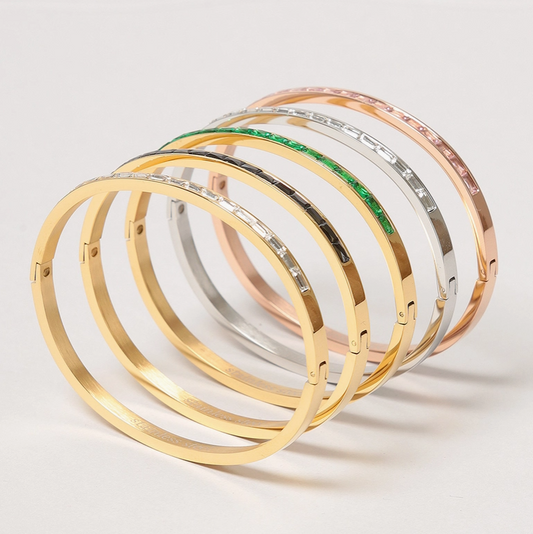 Stainless Steel Stone Pave Hinged Bangle