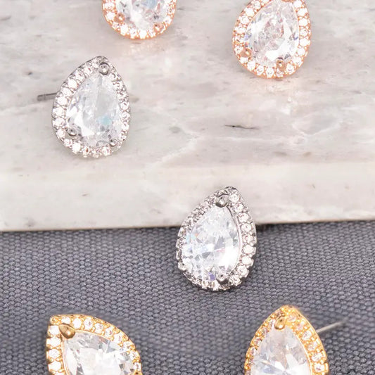 Gold Plated CZ Teardrop Halo Studs