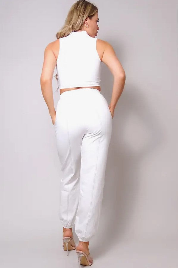 Contrast Luxe Jogger Set - White