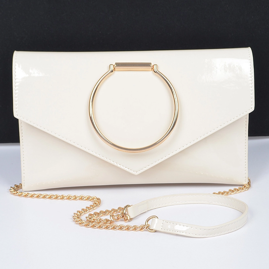 Faux Patent Clutch w/Metal Handle