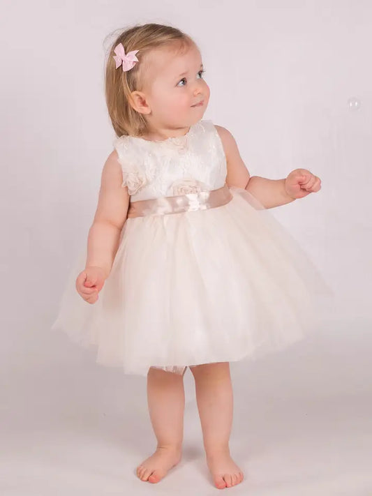 Baby Special Occasion Beige Rose Dress & Headband Set