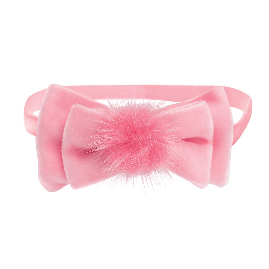 Infant Velvet Bow Headbands – Set of 2 (White & Bright Pink)