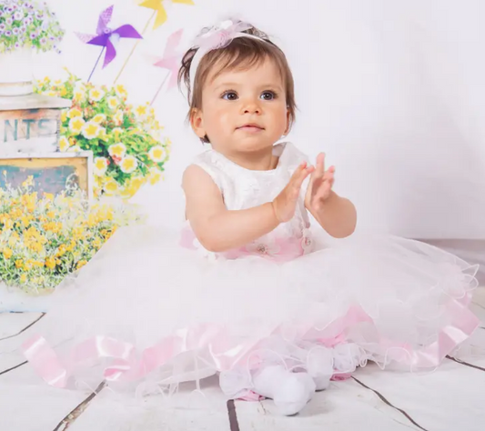 Infant Special Occasion Flower Satin Dress with Headband