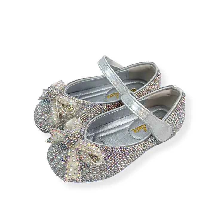 Girls' Rhinestone Pearl Flat SILVER