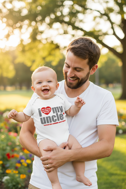 Baby with uncle outdoors