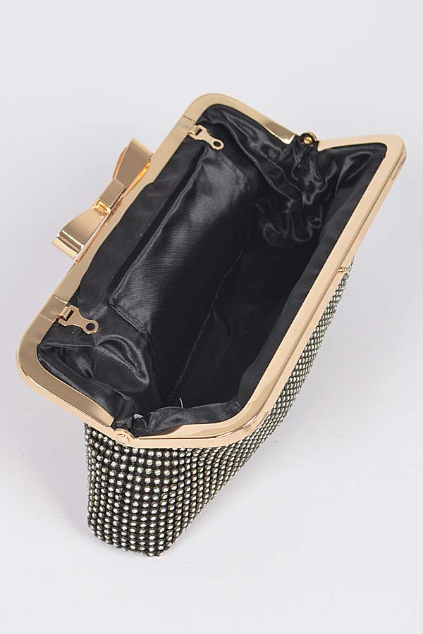 Rhinestone Mesh Evening Bag w/Bow Closure