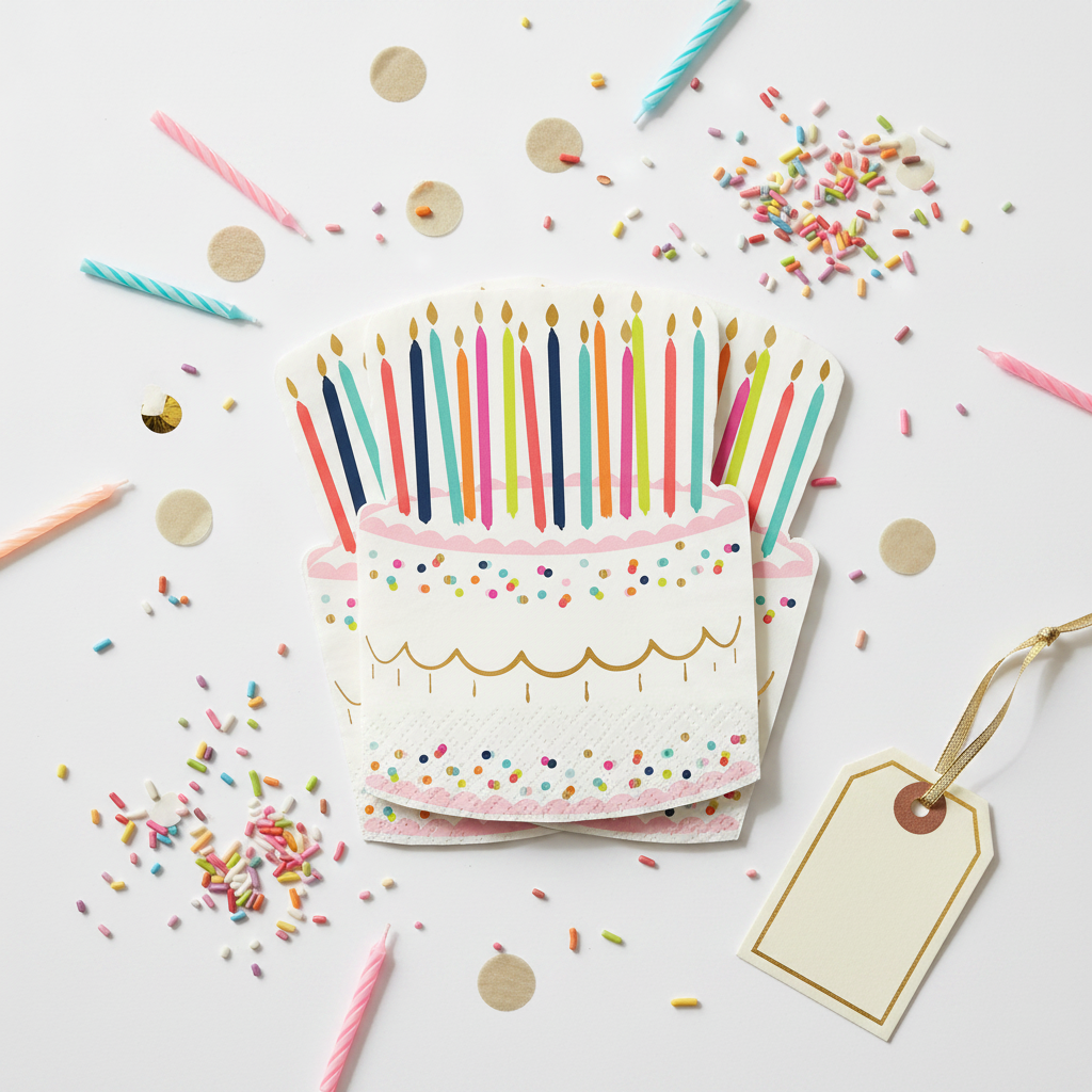 Birthday Cake Napkins Flat Lay