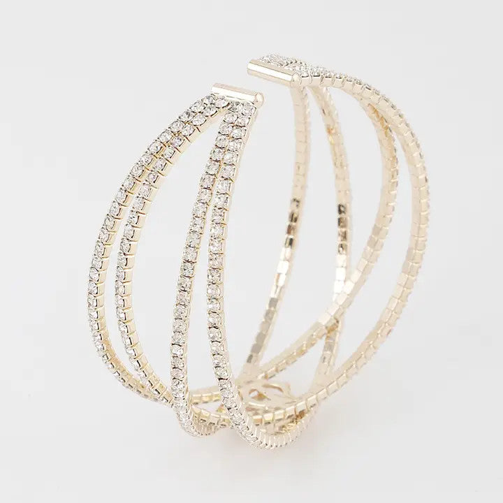 Gold Rhinestone Cuff Bracelet – Statement Jewelry with Crystal Center