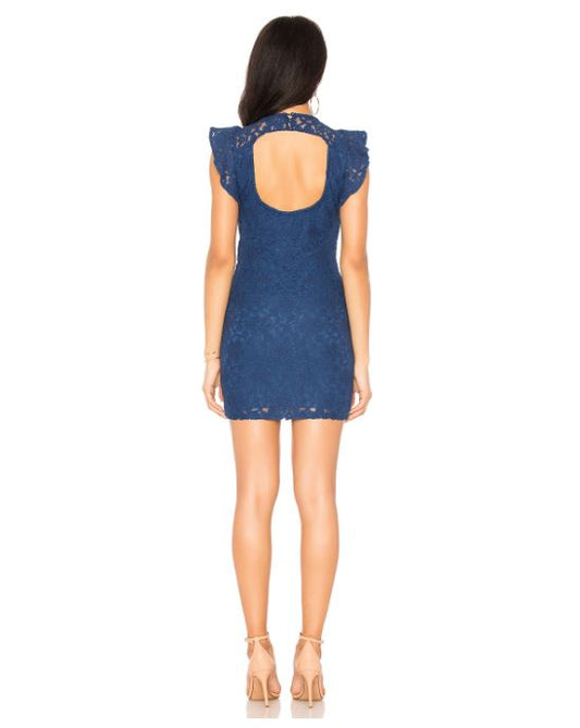 Blue Lace Cut-Out Back Dress