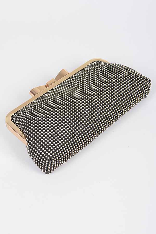 Rhinestone Mesh Evening Bag w/Bow Closure