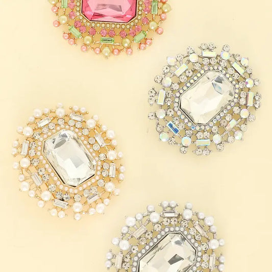 Crystal Pearl & Rhinestone Pave Brooch Pin
