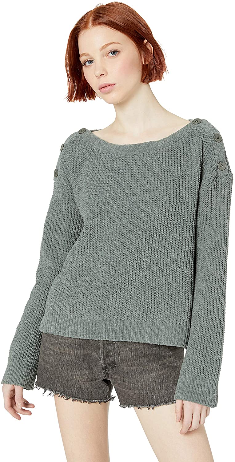 Cozy Button-Shoulder Chenille Sweater – Olive