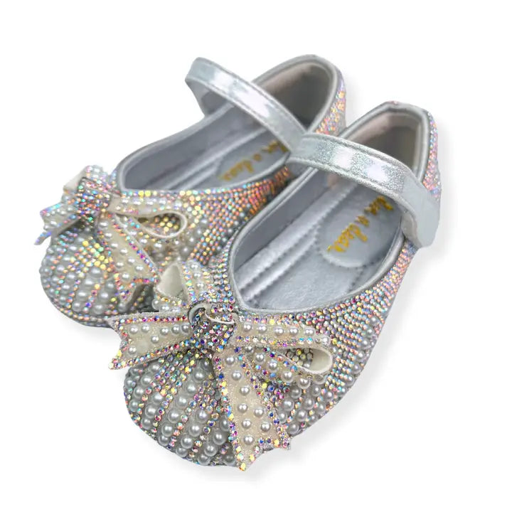 Girls' Rhinestone Pearl Flat SILVER