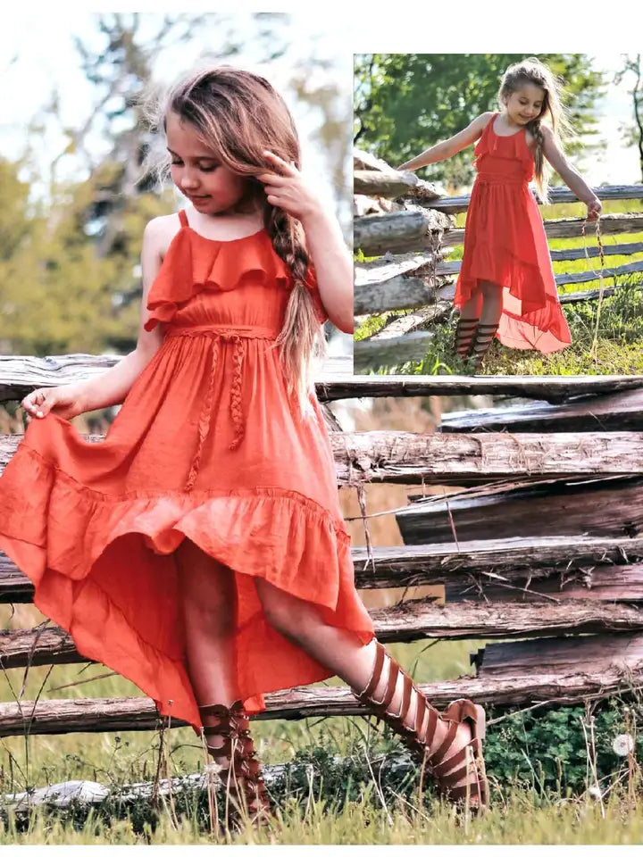 Girls' Hi-Lo Soft Gauze Cotton Ruffle Dress