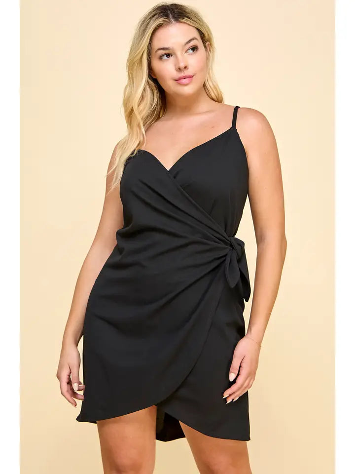 Pink Faux Wrap Spaghetti Strap Mini Dress PLUS