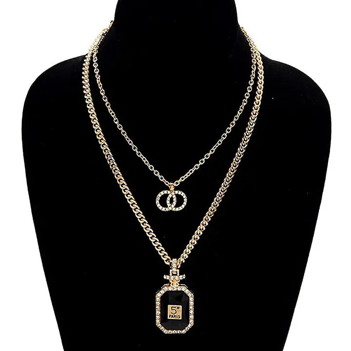 Layered Perfume and Double O Luxury Necklace Gold/Black