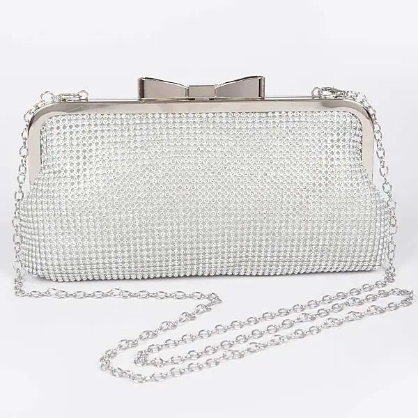 Rhinestone Mesh Evening Bag w/Bow Closure