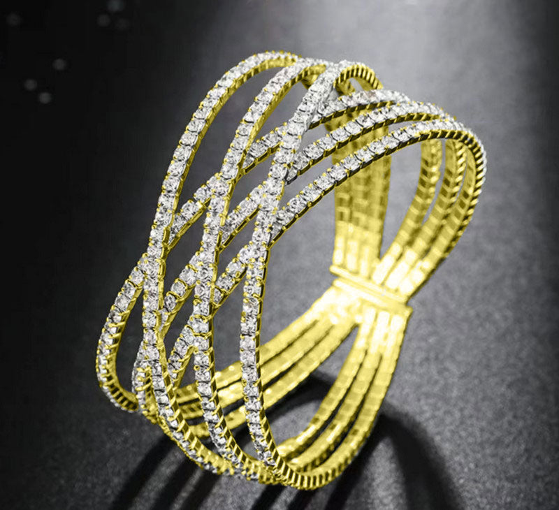 Criss Cross Rhinestone Cuff Bracelet