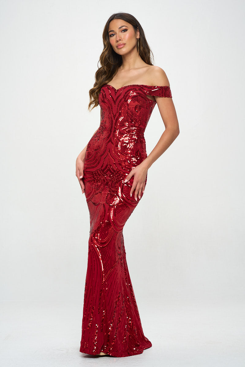 Off Shoulder Sequin Mermaid Gown