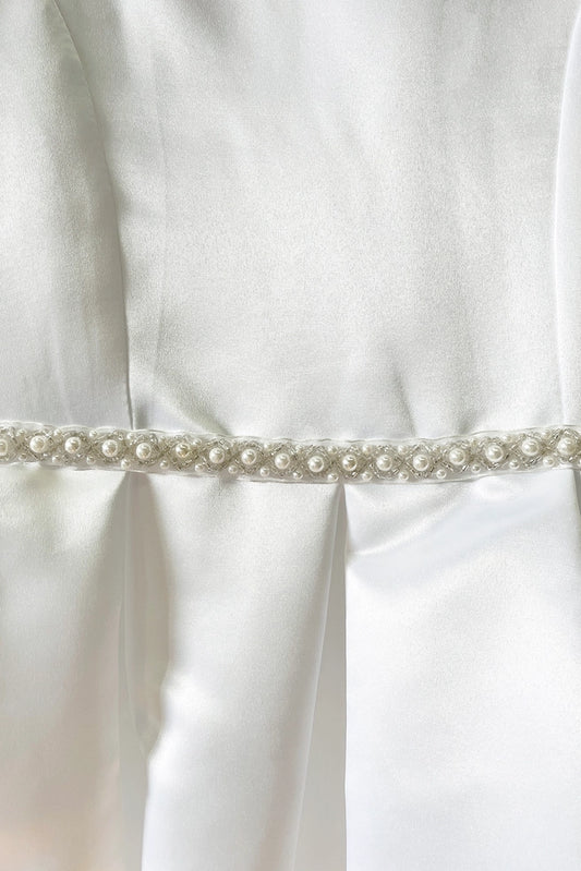 Infant Pleated Dress w/Pearl & Rhinestone Trim White