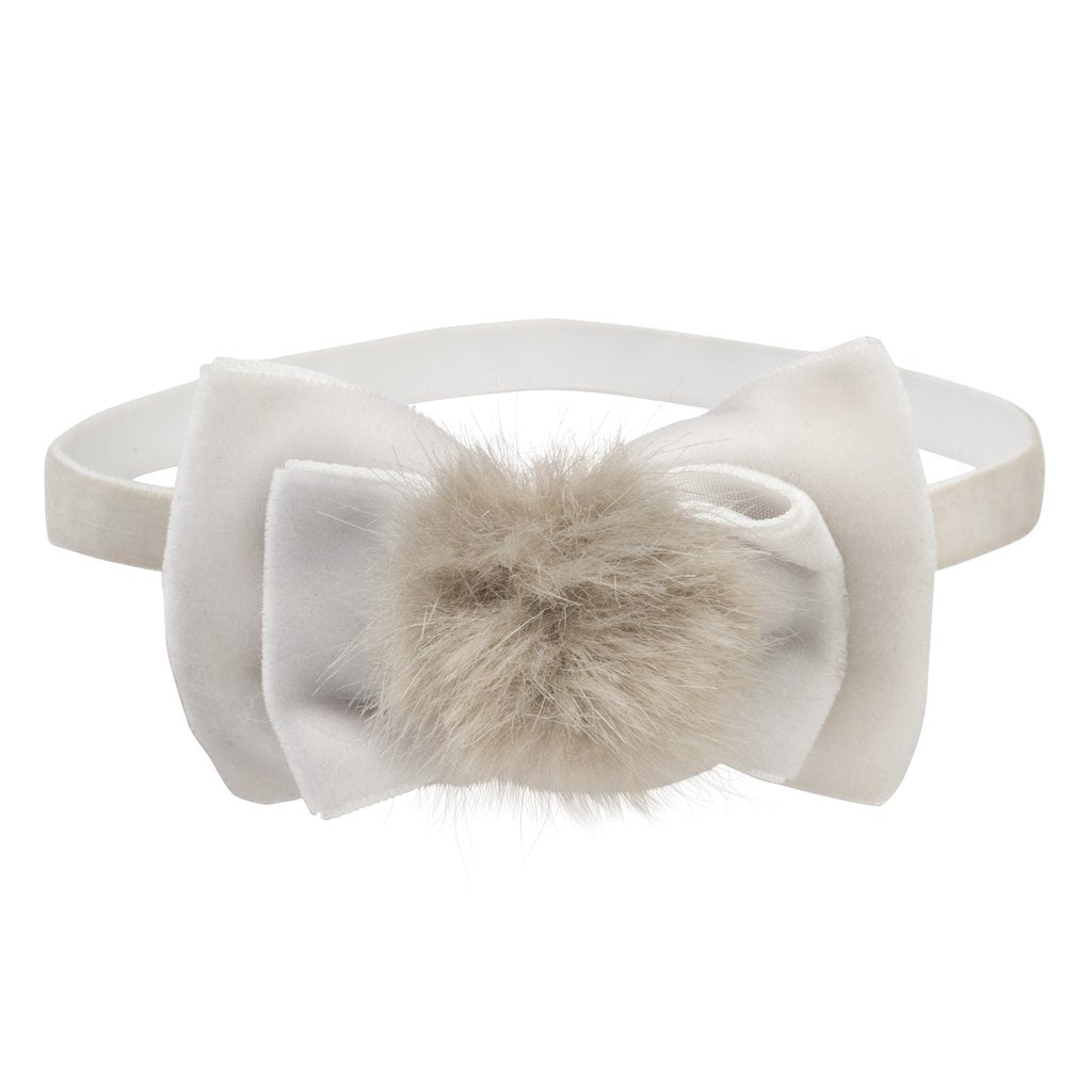 Velvet Bow Baby Headband Set - Pink & Grey