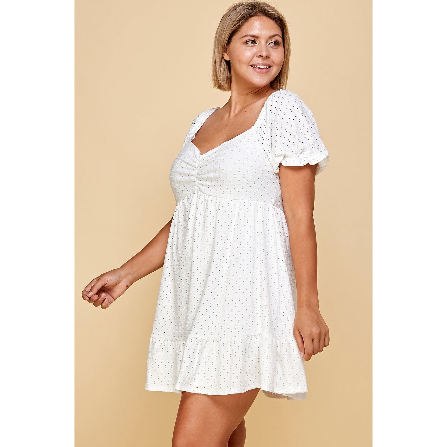 White Peasant Babydoll Dress PLUS