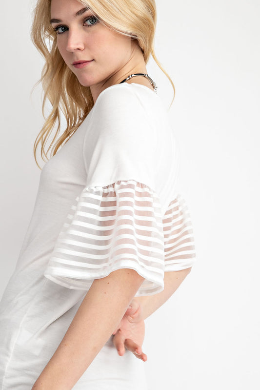 Stripe Flutter Sleeve Ivory