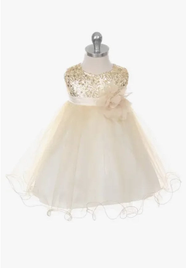 Baby Girl Sequin Bodice Tulle Party Dress with Flower Accent