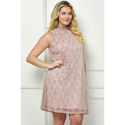 Mauve Shimmer Sleeveless Swing Dress PLUS