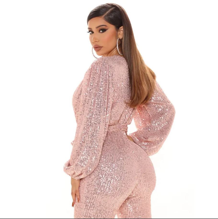 V-Neck Allover Sequin Jumpsuit