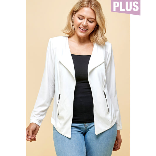 Open Front Draped Jacket - White PLUS